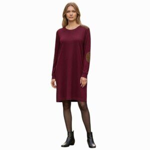 Lauren Jeans Co. Ralph Lauren Womens XL Burgundy Cotton Knit Dress Elbow Patches
